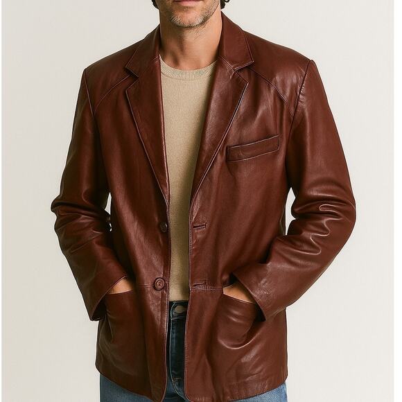 Vintage 70s Pardners Sheplers Leather Jacket Long 46L - Picture 1 of 8